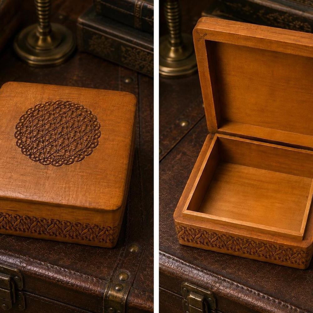 Vintage Carved Wooden Trinket Keepsake Jewelry Box